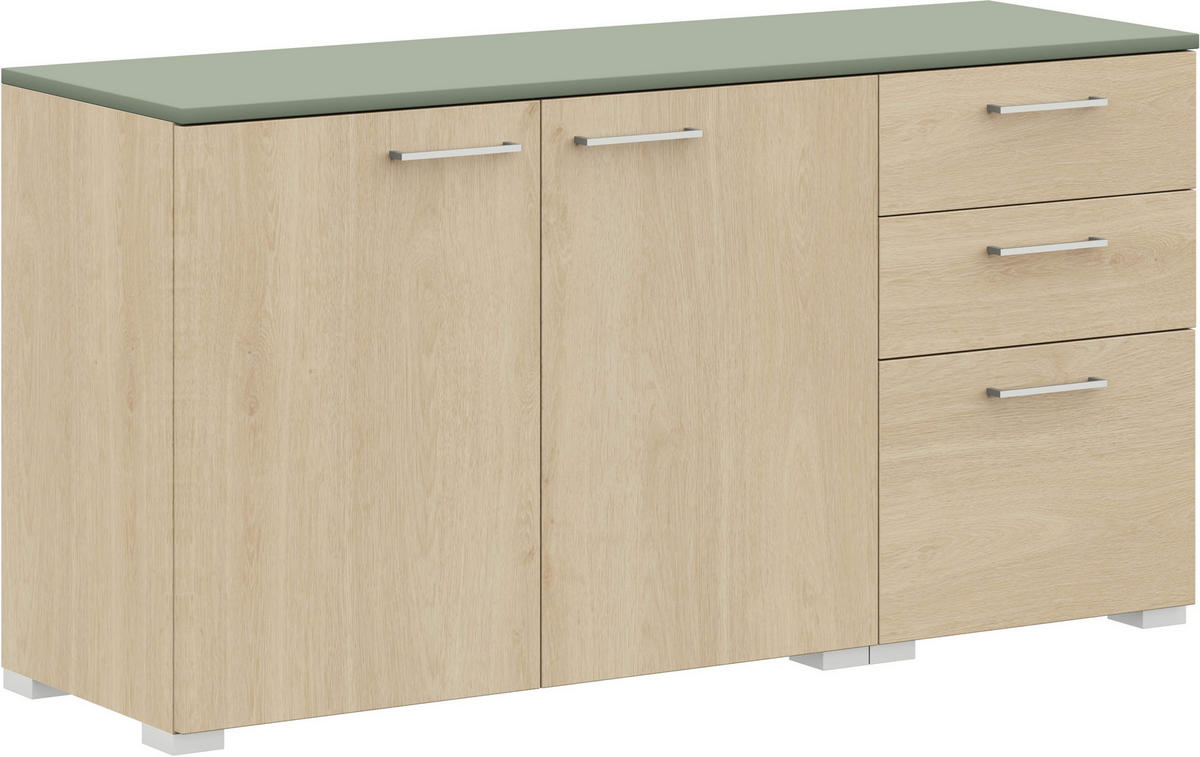 SIDEBOARD 150/72,8/41,9 cm  in Eichefarben, Salbeigrün  - Edelstahlfarben/Eichefarben, Design, Holzwerkstoff/Metall (150/72,8/41,9cm) - Cantus