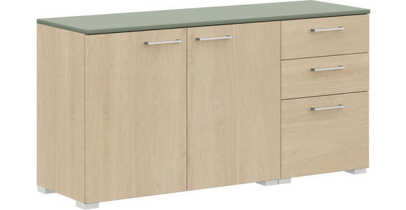 SIDEBOARD 150/72,8/41,9 cm  in Eichefarben, Salbeigrün  - Edelstahlfarben/Eichefarben, Design, Holzwerkstoff/Metall (150/72,8/41,9cm) - Cantus