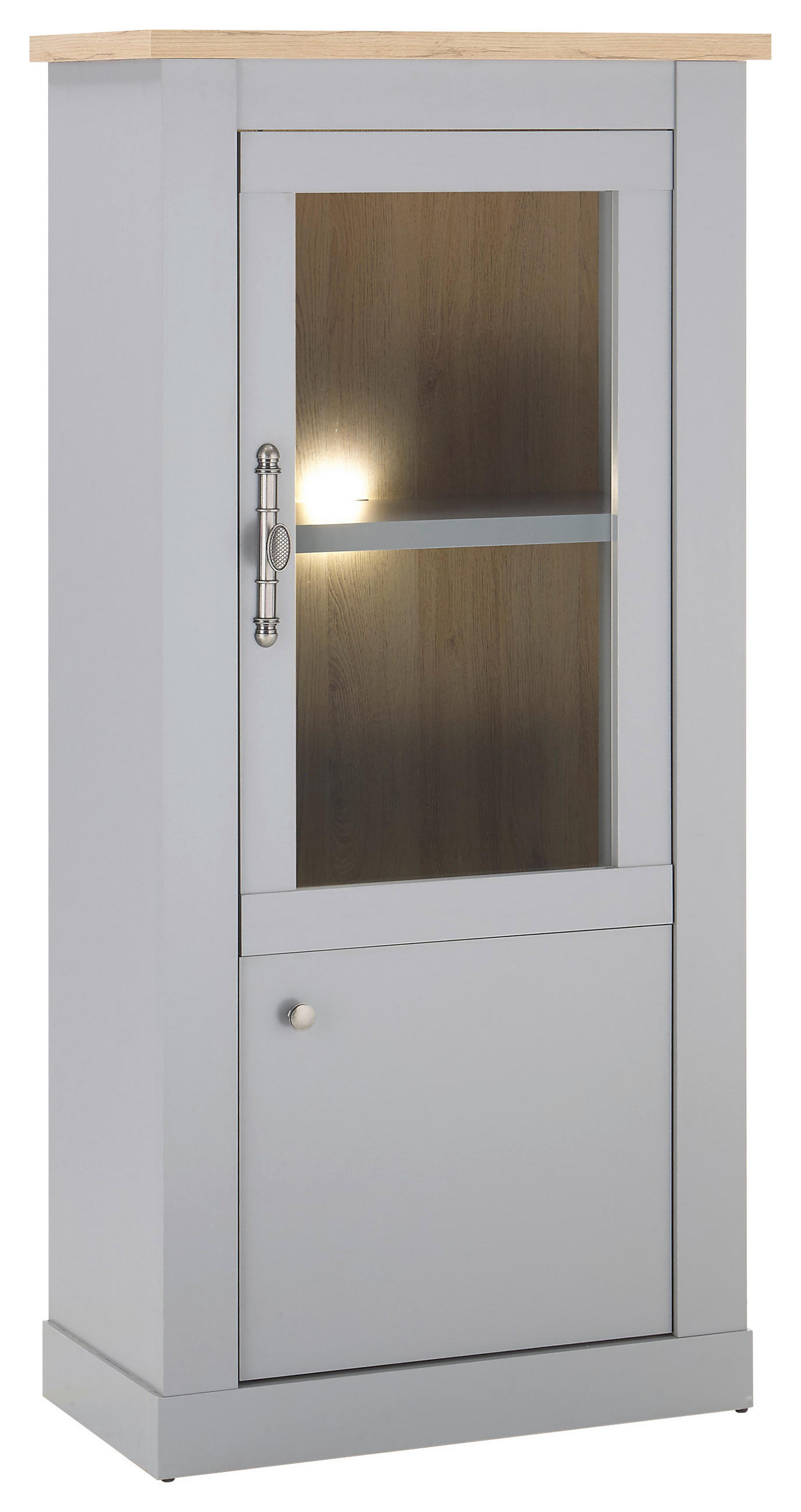 VITRINE in Eichefarben, Hellgrau  - Eichefarben/Silberfarben, Design, Holzwerkstoff/Metall (68/142/37cm) - MID.YOU