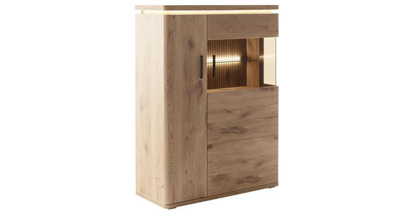 HIGHBOARD 90/124/38 cm  in Eichefarben  - Eichefarben/Anthrazit, KONVENTIONELL, Glas/Holzwerkstoff (90/124/38cm) - Cantus