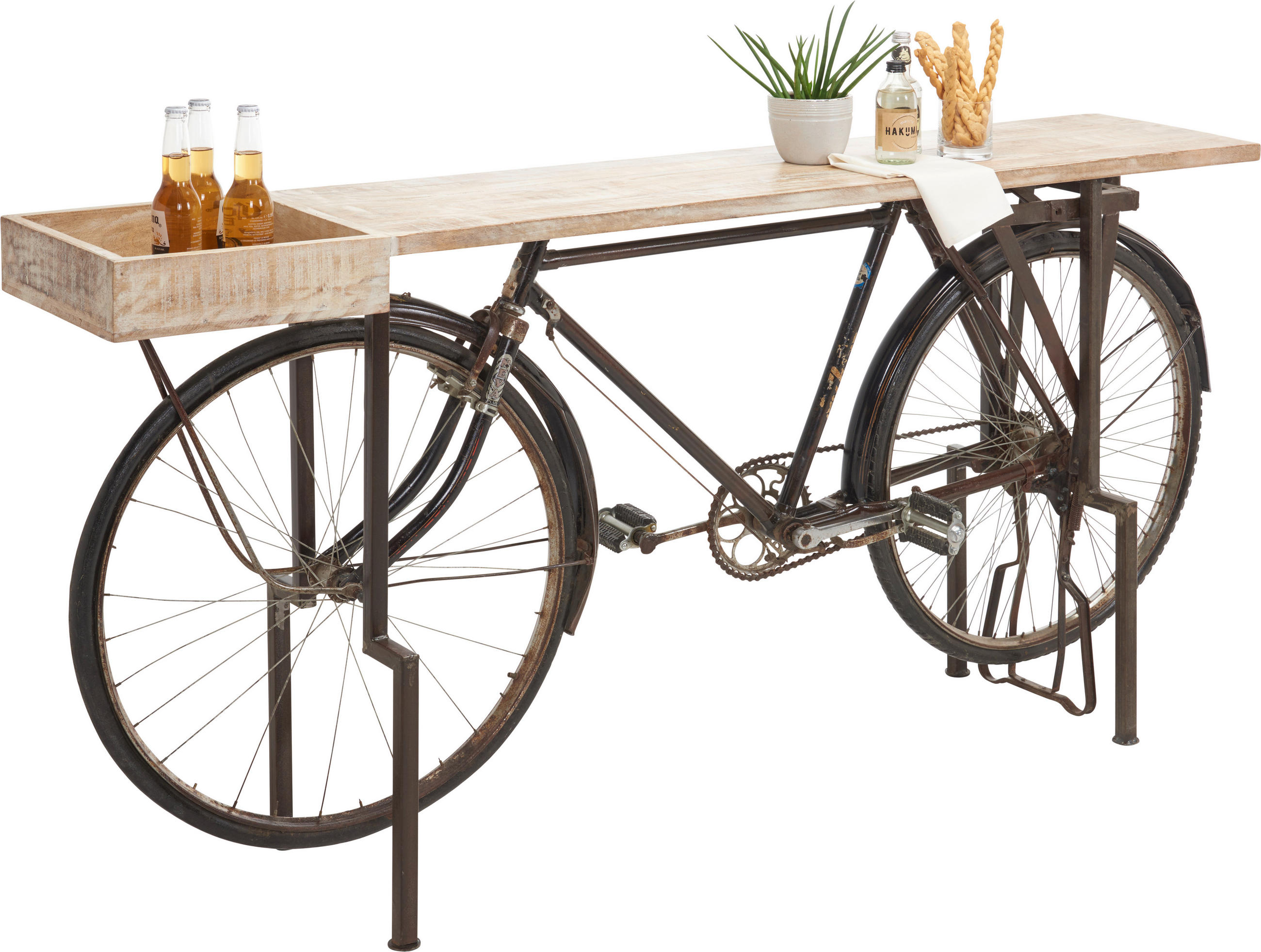 BARTISCH Mangoholz massiv Naturfarben, Rot  - Rot/Naturfarben, Trend, Holz/Metall (180/40/94cm) - Ambia Home