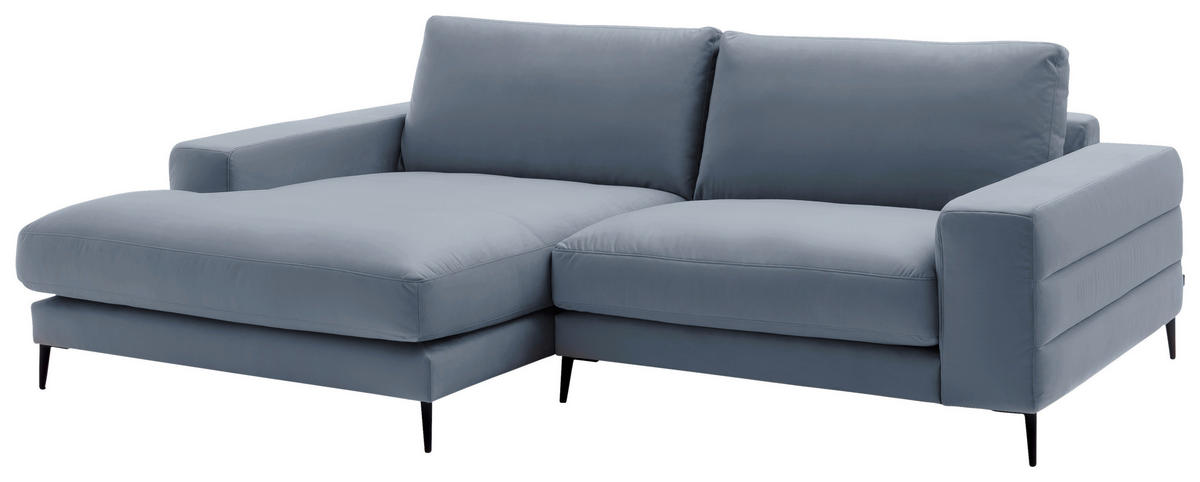 ECKSOFA  in Velours Blau  177/253 cm  - Blau/Schwarz, Design, Textil/Metall (177/253cm) - Dieter Knoll