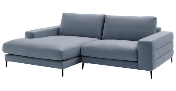 ECKSOFA  in Velours Blau Rücken echt  177/253 cm  - Blau/Schwarz, Design, Textil/Metall (177/253cm) - Dieter Knoll