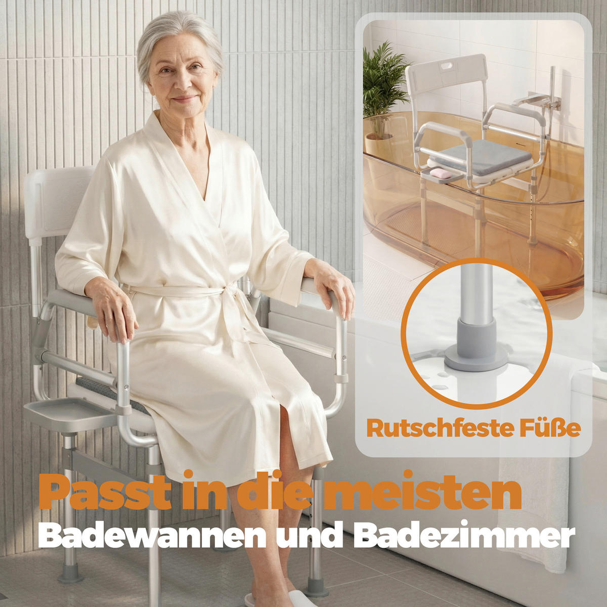 DUSCHHOCKER - Alufarben/Weiß, Trend, Kunststoff/Metall (58/106/46cm) - Milino
