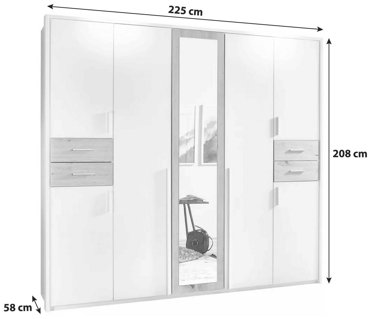DREHTÜRENSCHRANK in Graphitfarben, Weiss  - Weiss/Silberfarben, Basics, Holzwerkstoff (225/208/58cm) - MID.YOU