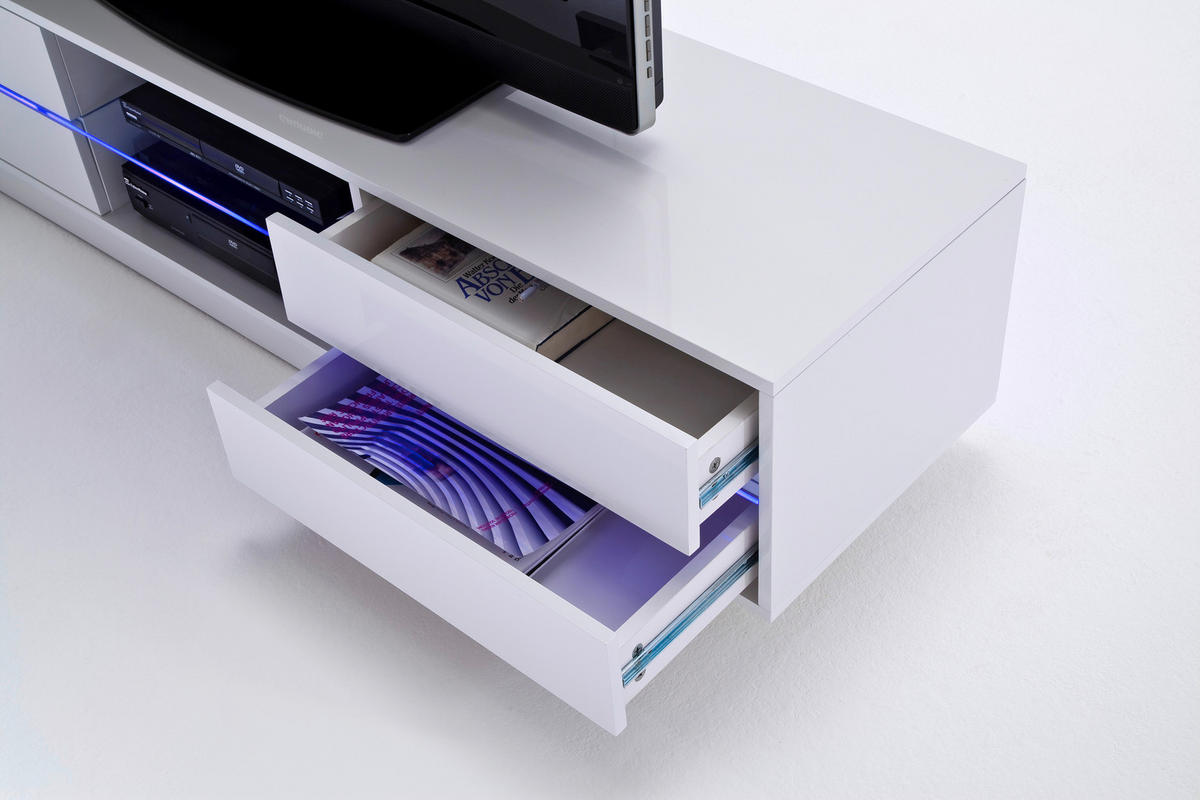 TV-ELEMENT 160/36/40 cm  - Weiss Hochglanz, Design, Glas/Holzwerkstoff (160/36/40cm)