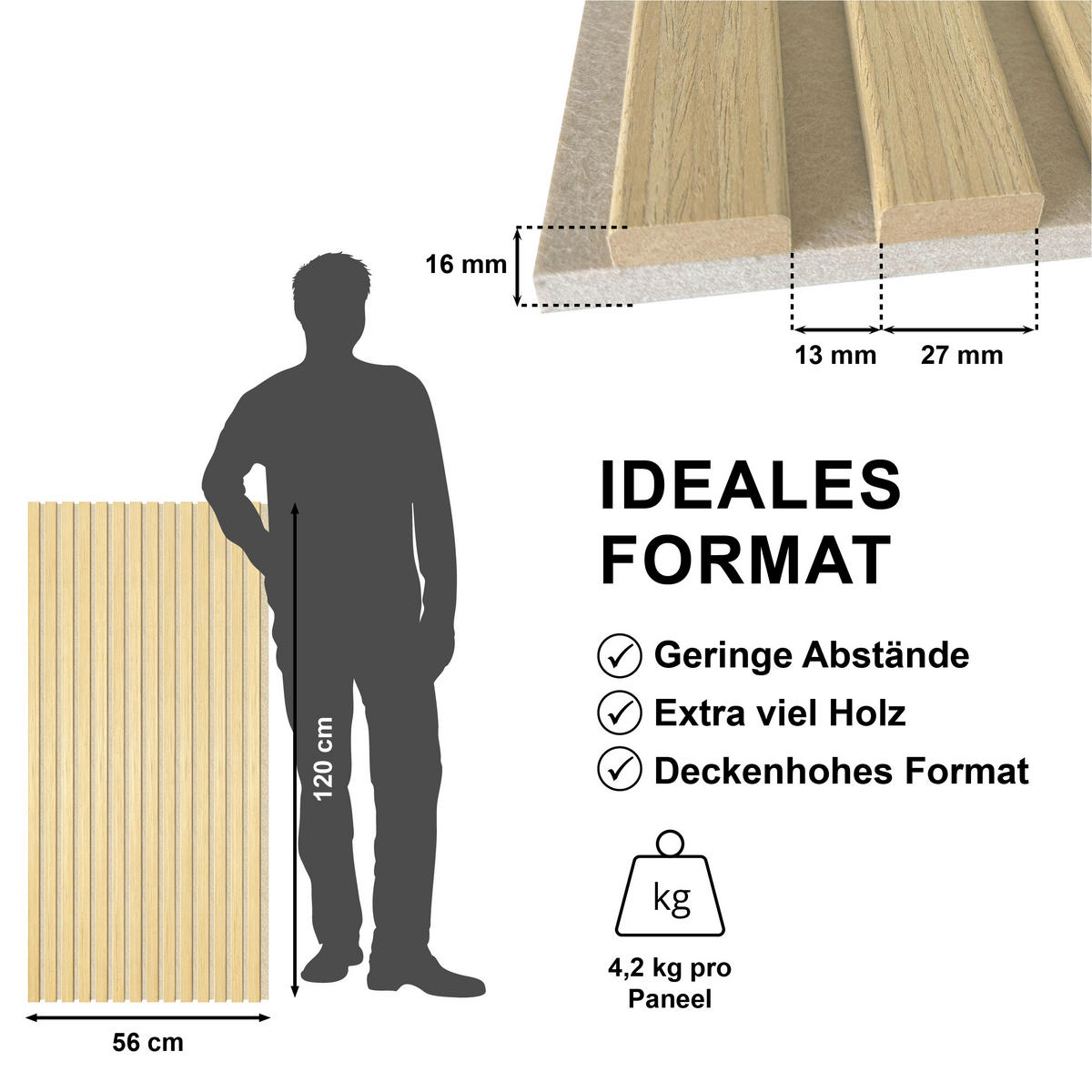 AKUSTIKPANEEL Echtholz Lean  - Eichefarben/Beige, KONVENTIONELL, Holz/Kunststoff (120/56/1.6cm) - Novel