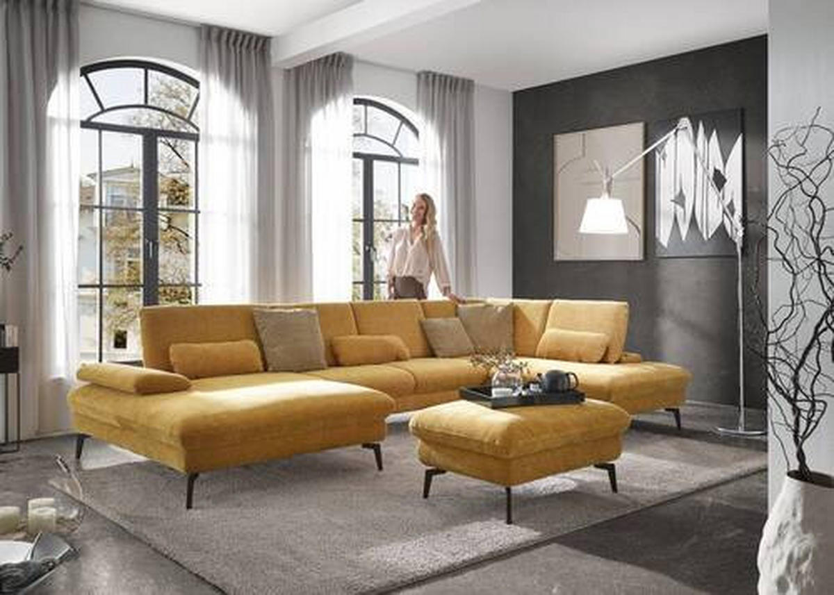 WOHNLANDSCHAFT in Webstoff Currygelb  - Currygelb/Schwarz, Design, Textil/Metall (157/354/208cm) - Dieter Knoll
