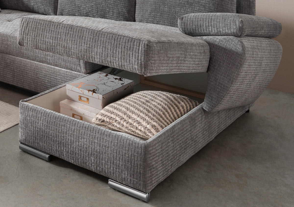 Wohnlandschaft in Mikrofaser Grau  - Chromfarben/Grau, KONVENTIONELL, Textil (219/305/157cm) - Livetastic
