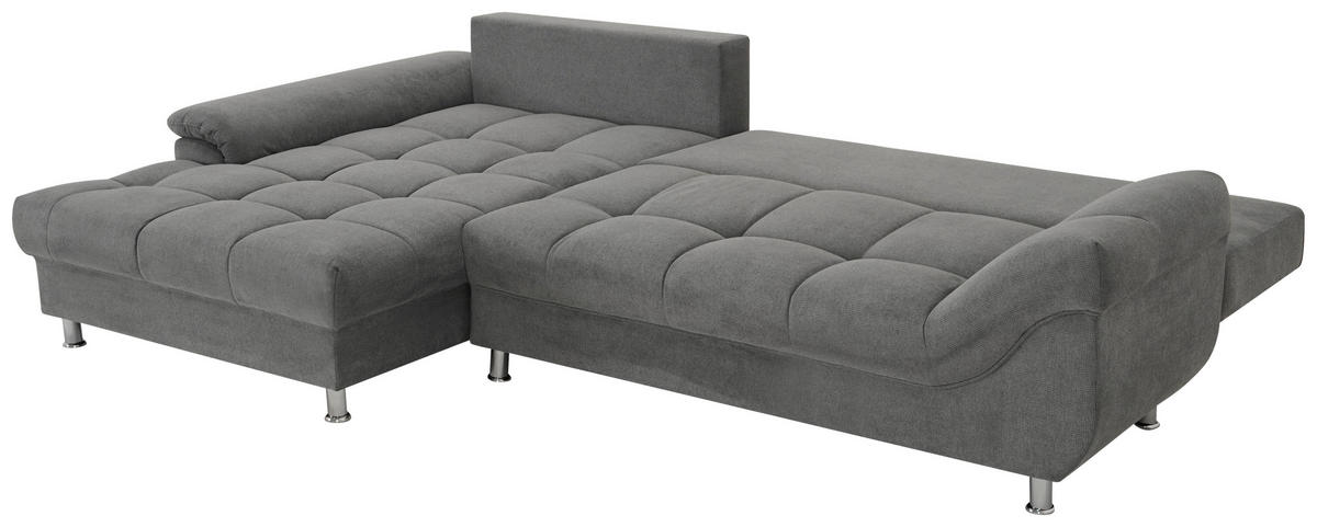 ECKSOFA Grau Flachgewebe, Mikrofaser  - Chromfarben/Grau, Design, Kunststoff/Textil (198/312cm) - Livetastic