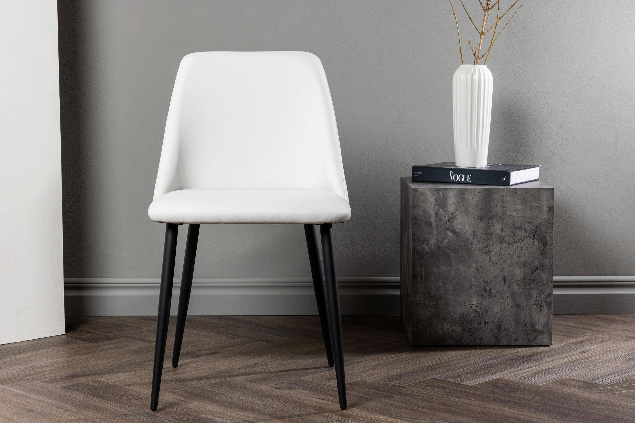 STOLSET 2 styck stål läderimitation (vegan)  - vit/svart, Design, metall/textil (49/87/56cm) - Livetastic
