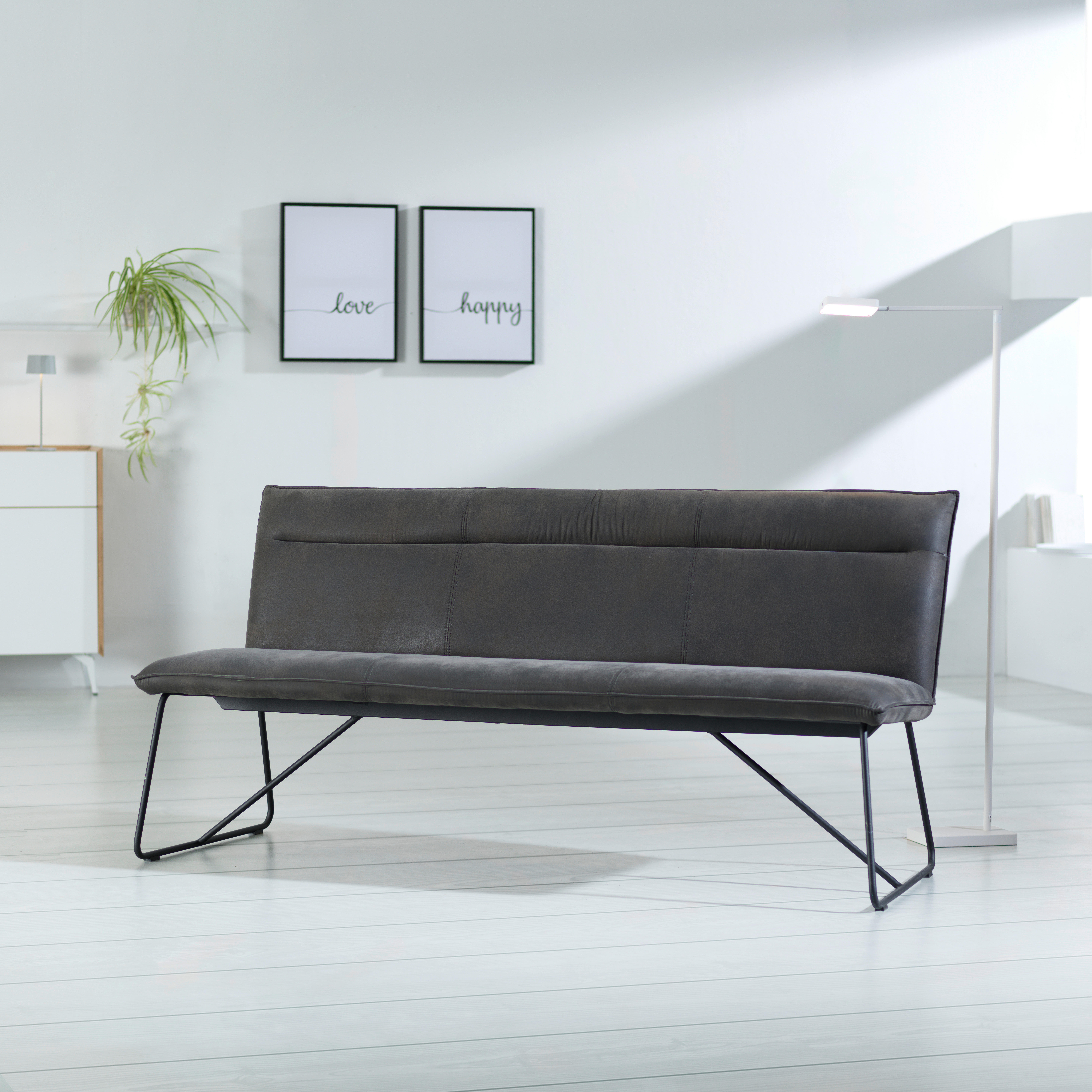 SITZBANK in Textil Anthrazit, Schwarz  - Anthrazit/Schwarz, Design, Textil/Metall (180/88/66cm) - Valnatura