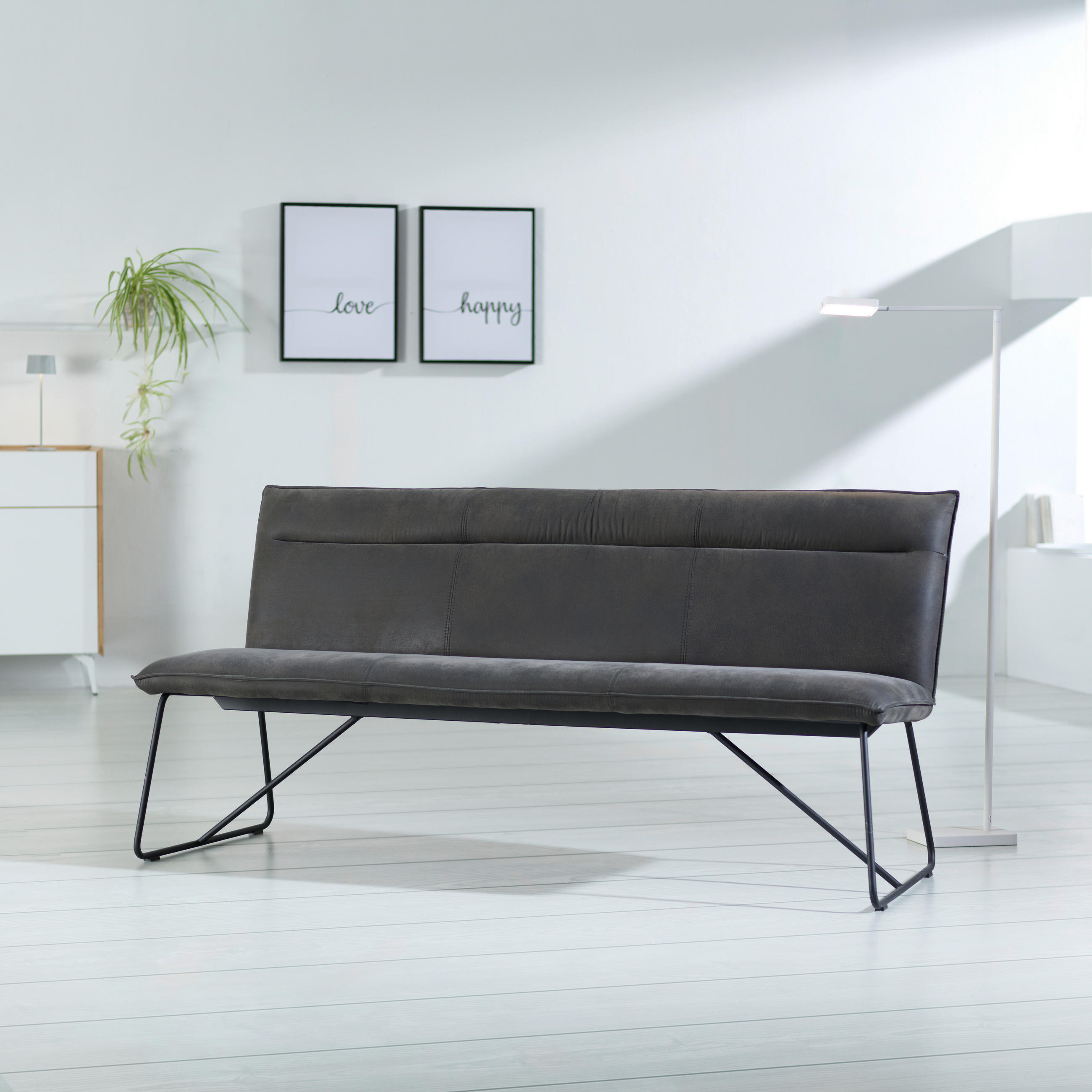 SITZBANK in Textil Anthrazit, Schwarz - Anthrazit/Schwarz, Design, Textil/Metall (180/88/66cm) - Valnatura