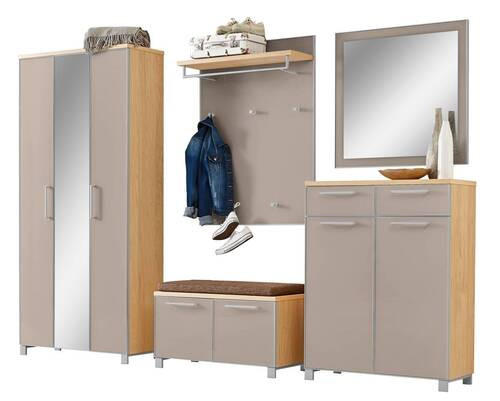 GARDEROBE 6-teilig  in 265/195/40 cm  - Taupe/Hellbraun, Design, Glas/Holz (265/195/40cm)