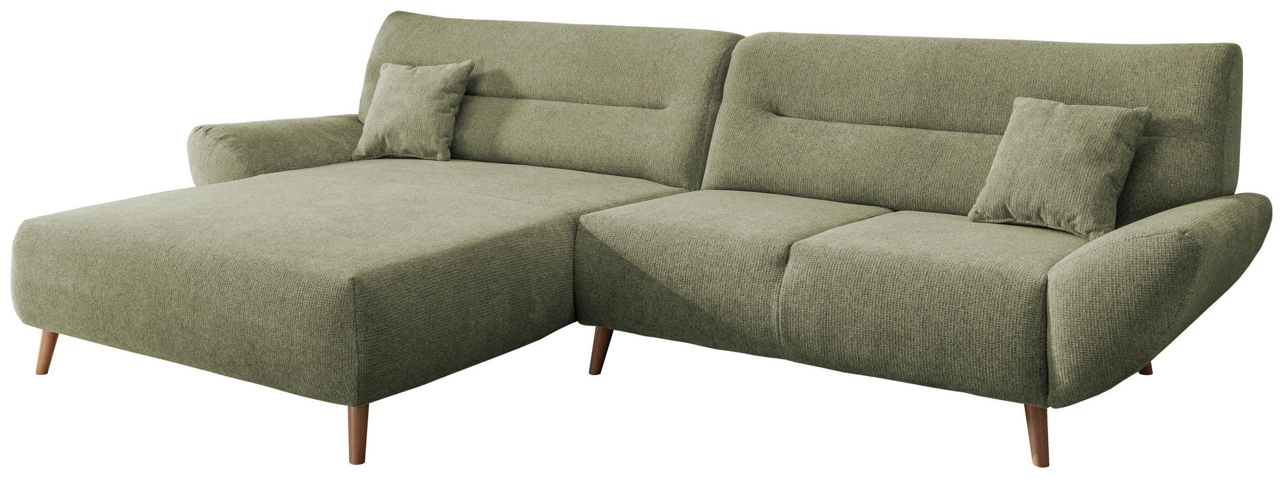 ECKSOFA 166/290 cm  in Chenille Grün Zierkissen  166/290 cm  - Wildeiche/Grün, MODERN, Holz/Textil (166/290cm) - P & B