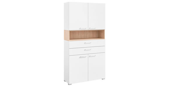 DREHTÜRENSCHRANK  in Weiß, Eichefarben  - Edelstahlfarben/Eichefarben, Basics, Holzwerkstoff/Metall (100/213,6/41,9cm) - Cantus