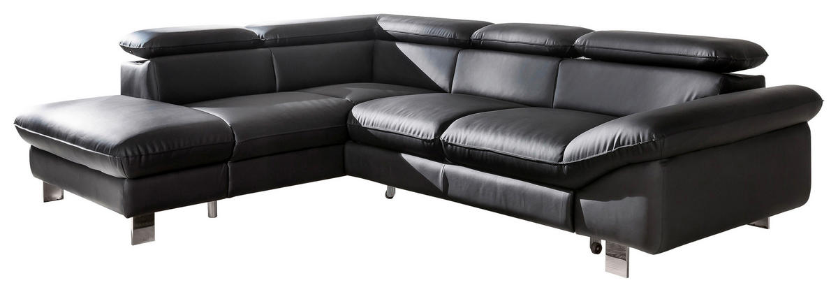 WOHNLANDSCHAFT in Lederlook Schwarz  - Chromfarben/Schwarz, MODERN, Textil/Metall (214/266cm) - MID.YOU