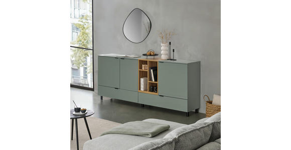 SIDEBOARD Eichefarben, Salbeigrün  210,4/89,4/42 cm  - Eichefarben/Salbeigrün, MODERN, Holzwerkstoff/Metall (210,4/89,4/42cm) - Carryhome
