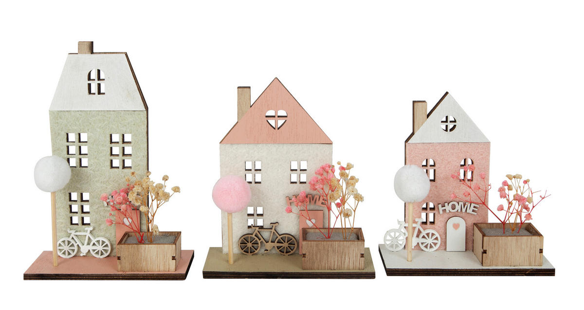 DEKOHÄUSCHEN - Pink/Weiß, LIFESTYLE, Holz/Textil