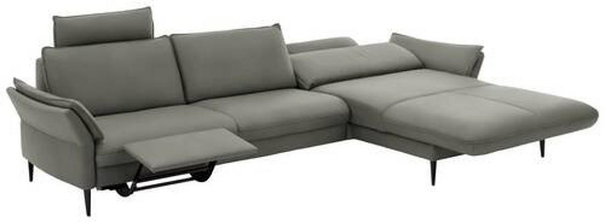 ECKSOFA in Echtleder Grau  - Schwarz/Grau, Design, Leder/Metall (334/172cm) - Valdera