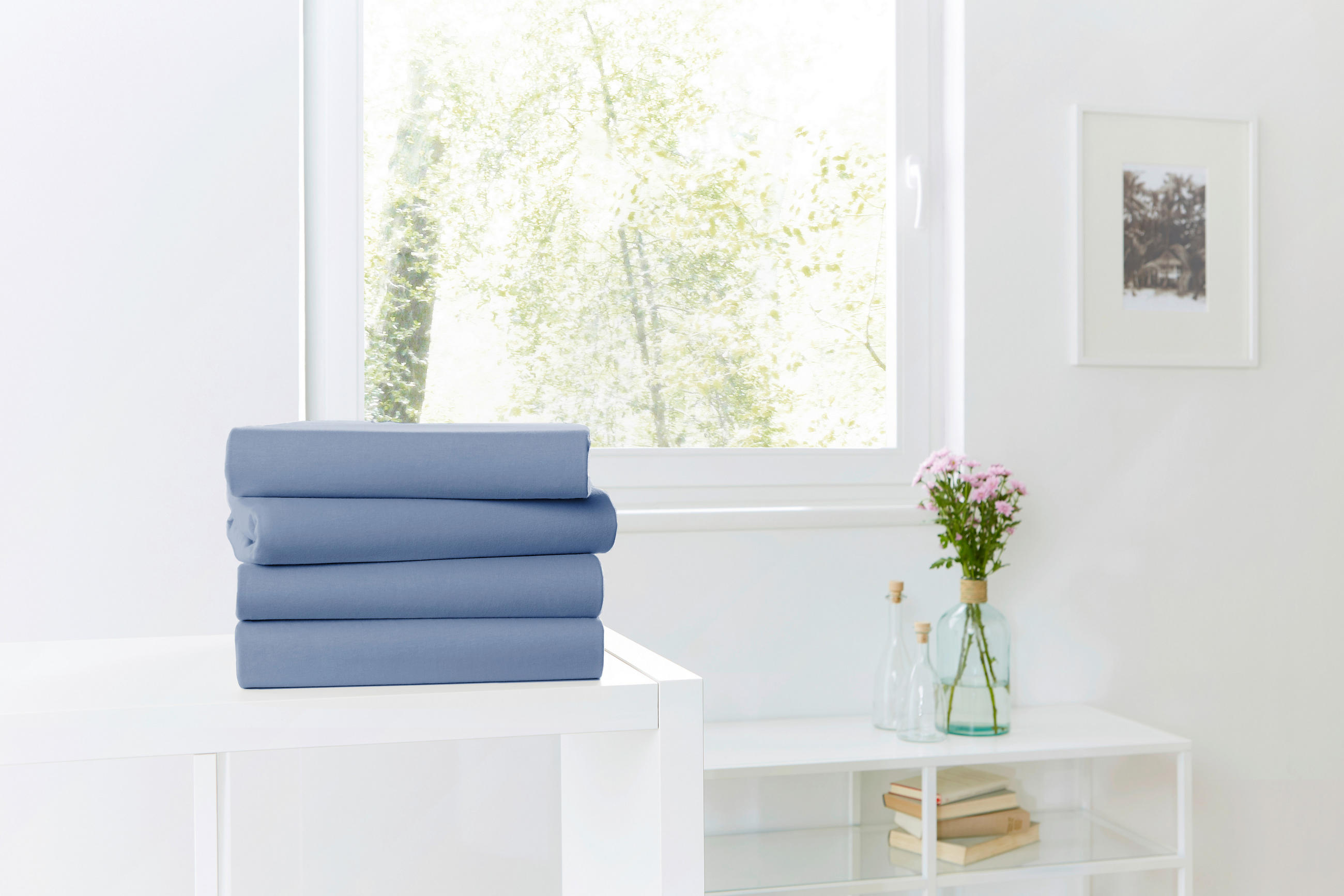 SPANNLEINTUCH 150/200 cm Jersey  - Blau, Basics, Textil (150/200cm)