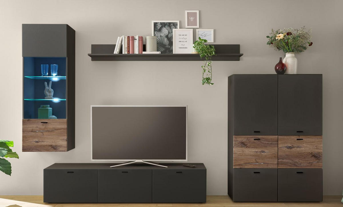 DNEVNI REGAL,  rjava, siva  - siva/črna, Design, umetna masa/steklo (310/195/40cm) - Carryhome