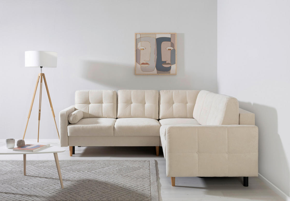 ECKSOFA Noret Beige  - Beige/Buchefarben, Design, Holz/Textil (242/242cm) - MID.YOU