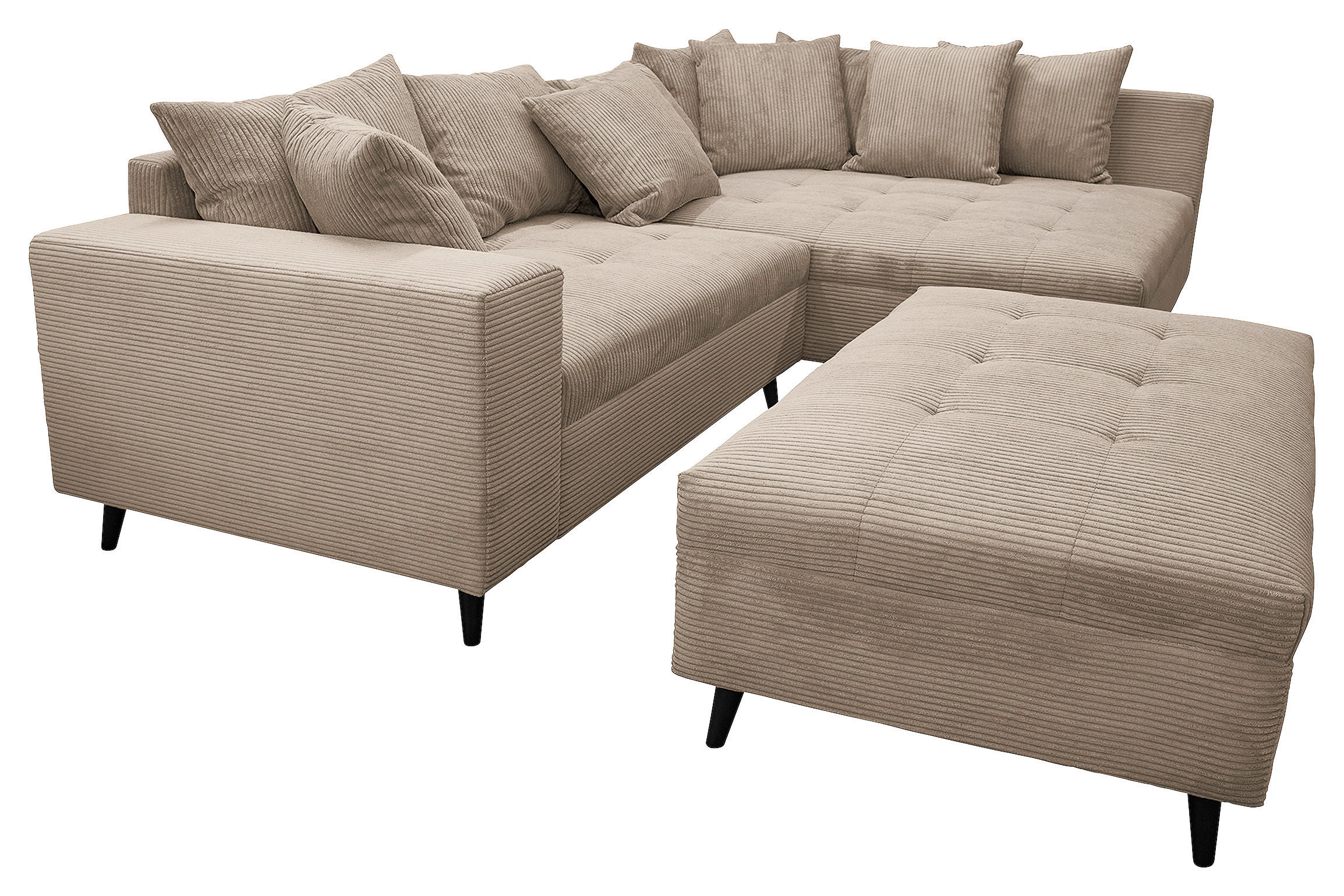 Ecksofa inkl. Hocker in Cord Hellbraun  247/174 cm  - Hellbraun/Schwarz, Design, Holz/Textil (247/174cm) - MID.YOU