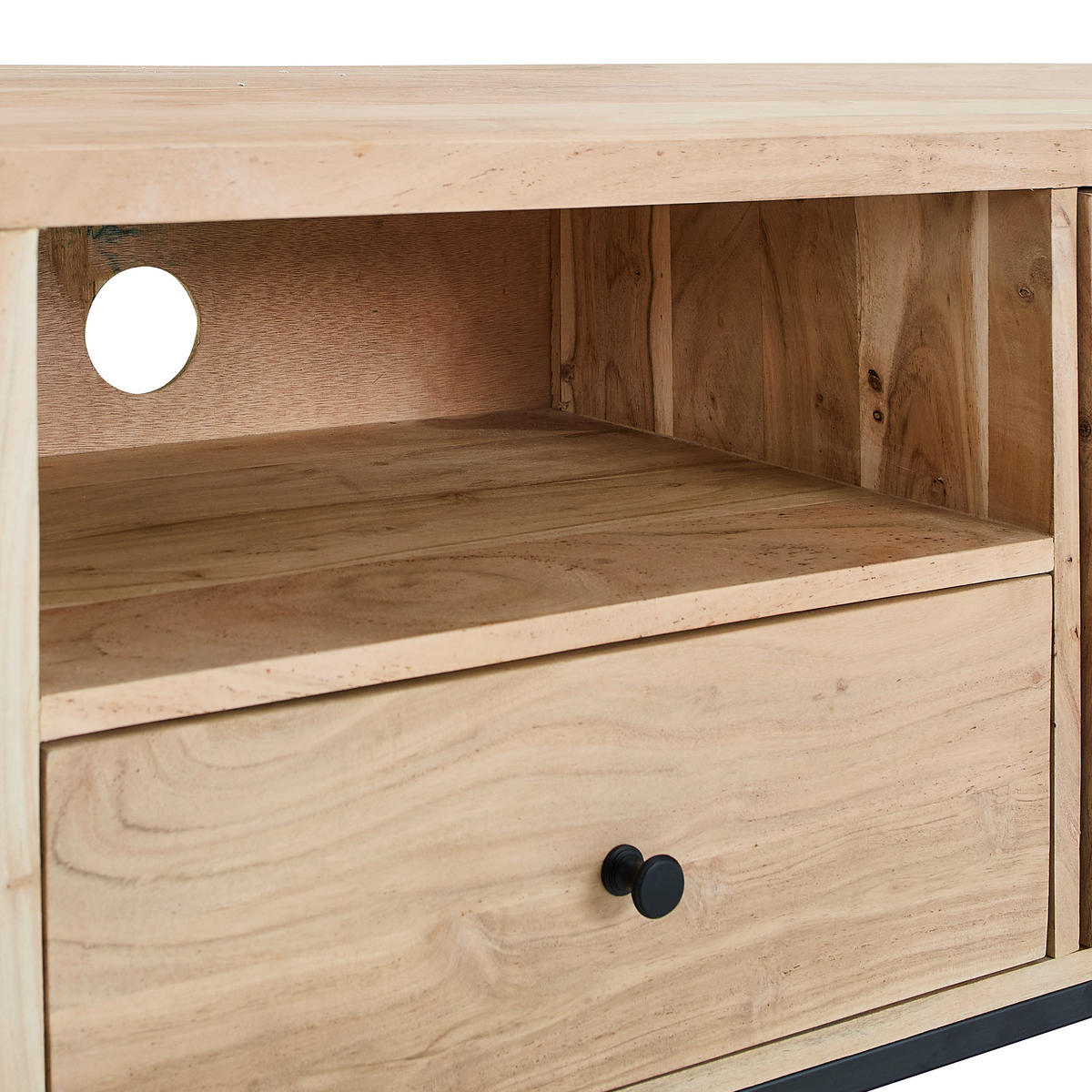 HIGHBOARD  105/146/41,5 cm 2 Schublade(n)  - Schwarz/Naturfarben, Design, Glas/Holz (105/146/41,5cm) - Livetastic