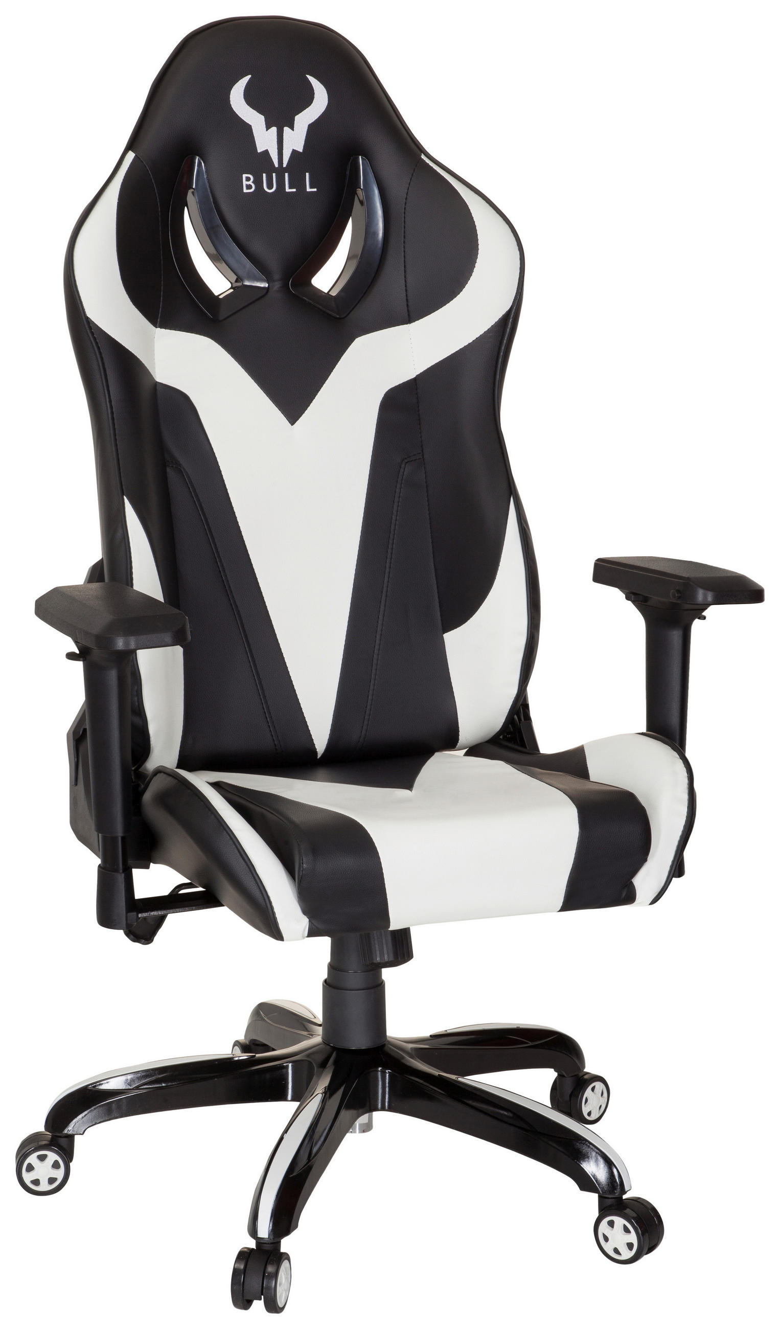 GAMINGSTUHL Schwarz, Weiß Textil   - Schwarz/Weiß, MODERN, Kunststoff/Textil (74/133/67cm) - MID.YOU