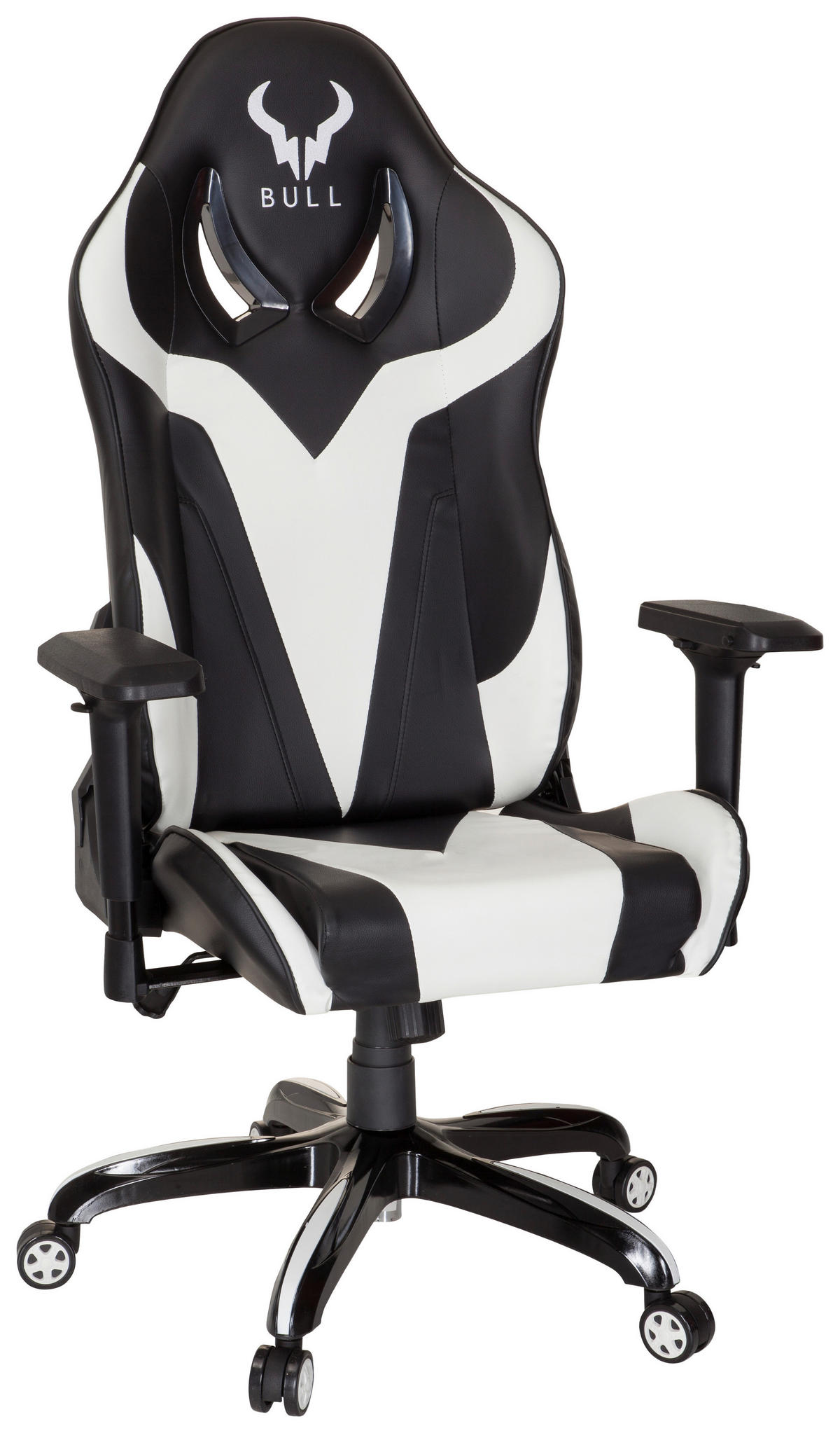GAMINGSTUHL Schwarz, Weiß Textil   - Schwarz/Weiß, MODERN, Kunststoff/Textil (74/133/67cm) - MID.YOU