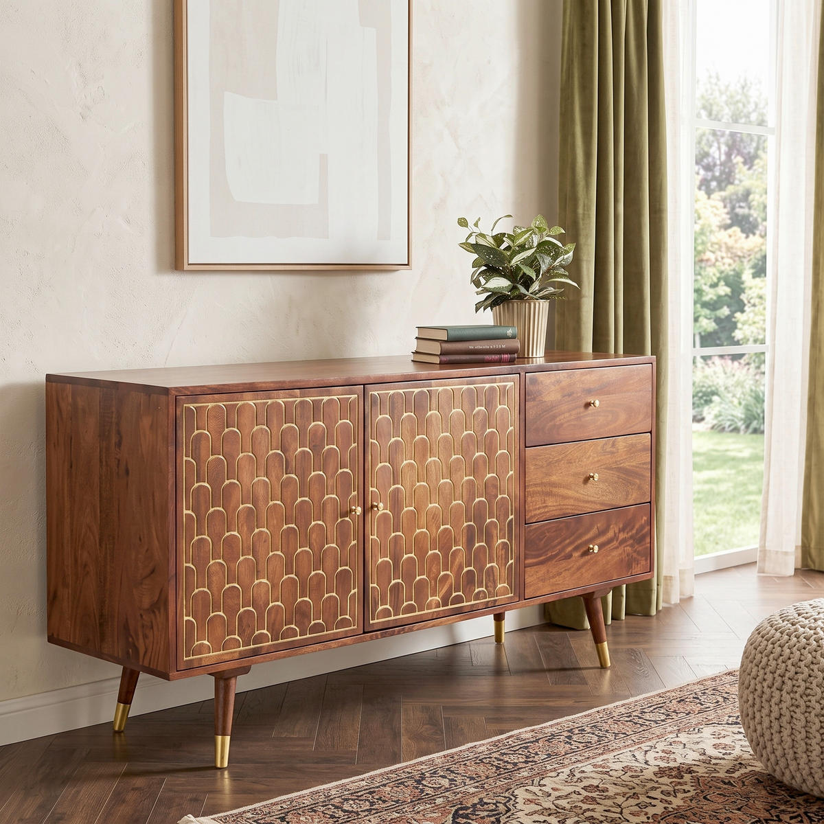 SIDEBOARD  145/75/45 cm 3 Schublade(n)  - Messingfarben/Goldfarben, Trend, Holz/Holzwerkstoff (145/75/45cm) - Kare-Design