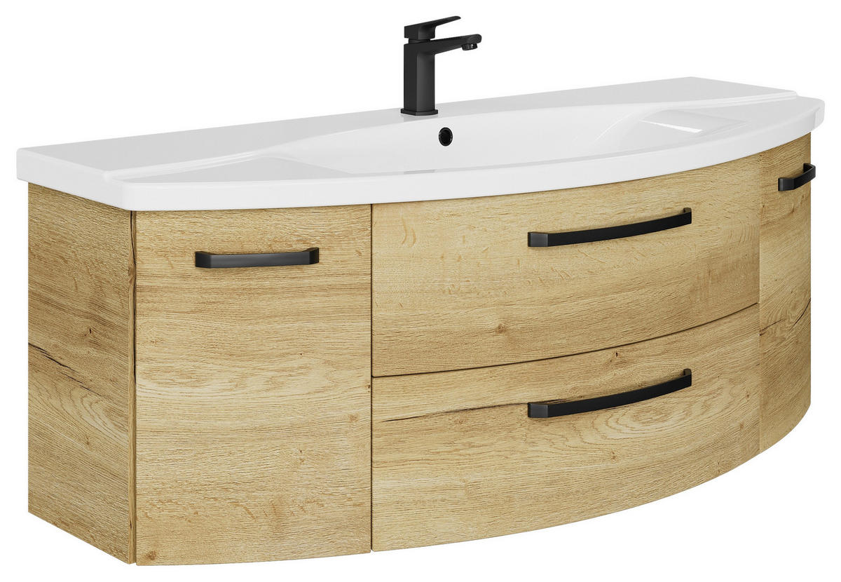 BADEZIMMER 3-teilig  in 144 cm  - Eichefarben/Schwarz, MODERN, Glas/Keramik (144cm) - Sadena