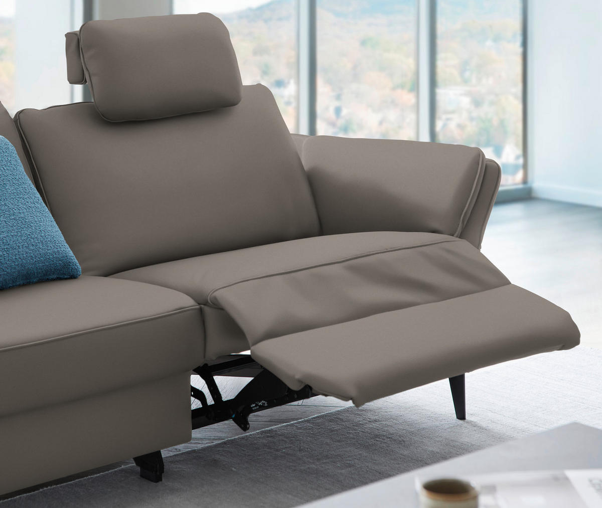 3-SITZER-SOFA in Leder Graubraun  - Graubraun/Schwarz, Design, Leder/Metall (190/84/99cm) - Dieter Knoll