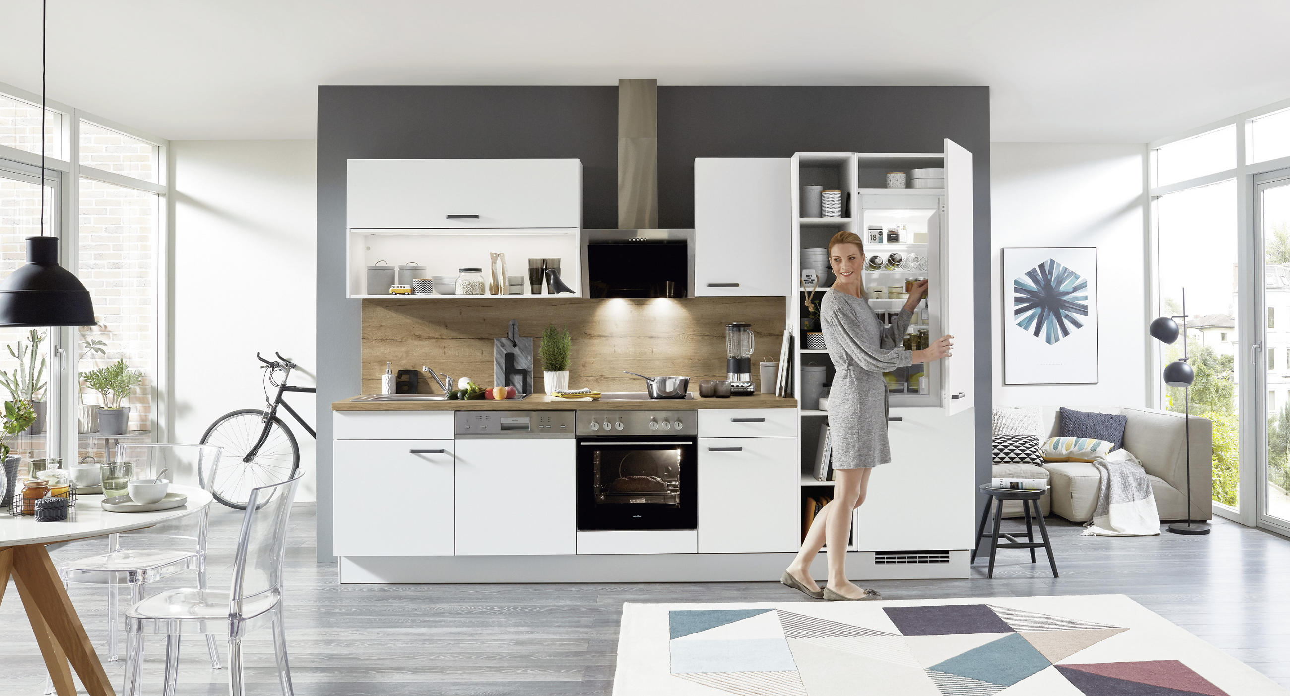 KÜCHENLEERBLOCK   in Weiß, Eichefarben  - Eichefarben/Weiß, Design, Holzwerkstoff - Celina