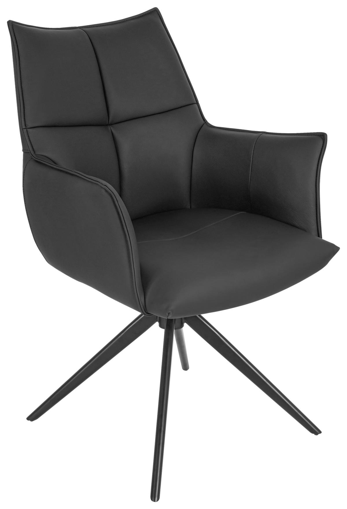 ARMLEHNSTUHL  in Eisen Echtleder pigmentiert  - Schwarz, Design, Leder/Metall (62/91/62cm) - Novel