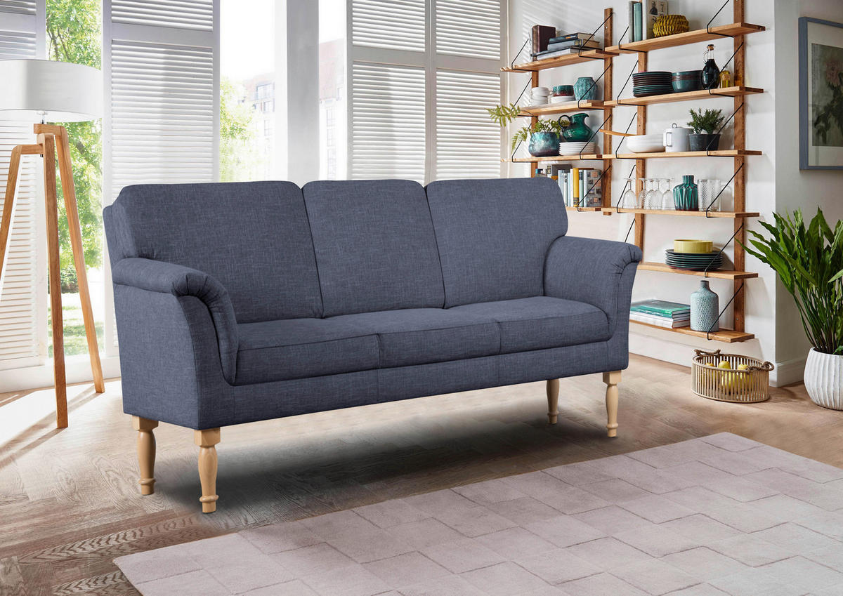 KÜCHENSOFA  in Flachgewebe Blau   - Blau/Naturfarben, ROMANTIK / LANDHAUS, Holz/Textil (186/96/80cm) - Sit & More