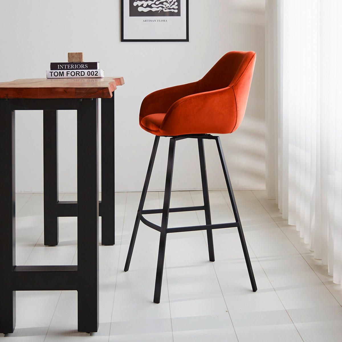SADA BAROVÝCH STOLIČIEK 2 kus - oranžová/čierna, Modern, kov/textil (55/109/57cm) - MID.YOU