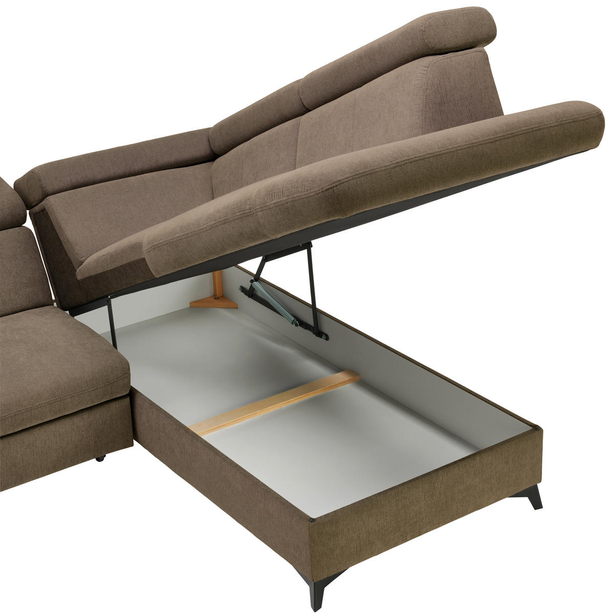 Ecksofa inkl. Funktionen in Chenille Braun, Schlammfarben  - Schlammfarben/Schwarz, Design, Textil/Metall (260/203cm) - Stylife