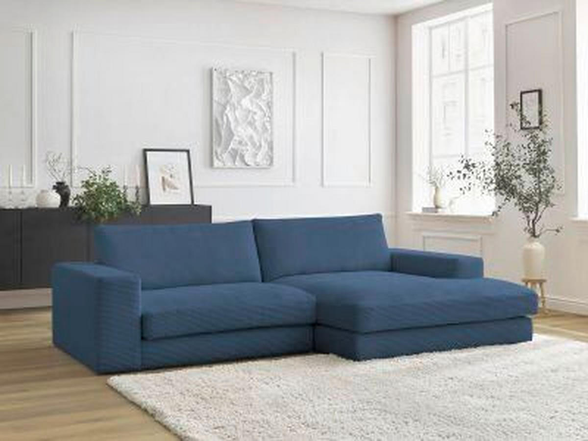 ECKSOFA  LEONARD Dunkelblau Cord  - Schwarz/Dunkelblau, MODERN, Kunststoff/Textil (274/159cm)
