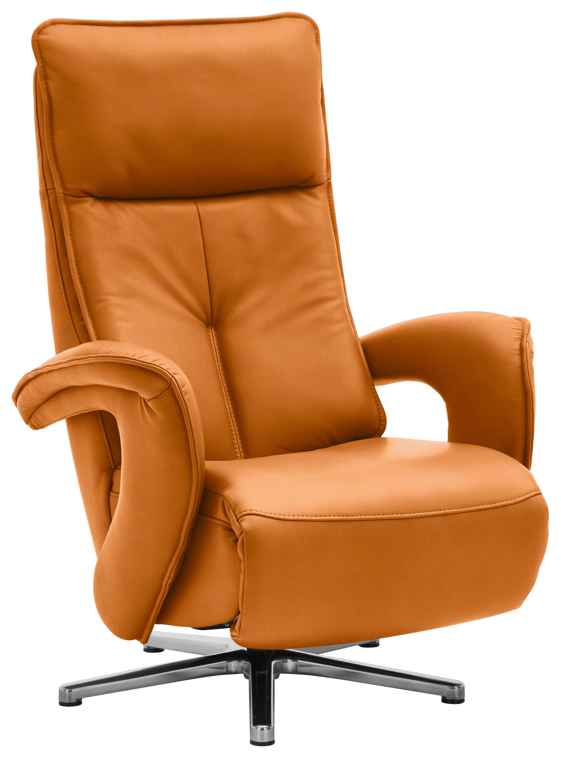 RELAXSESSEL in Leder Orange  - Edelstahlfarben/Orange, Design, Leder/Metall (77/110/87cm) - Valdera