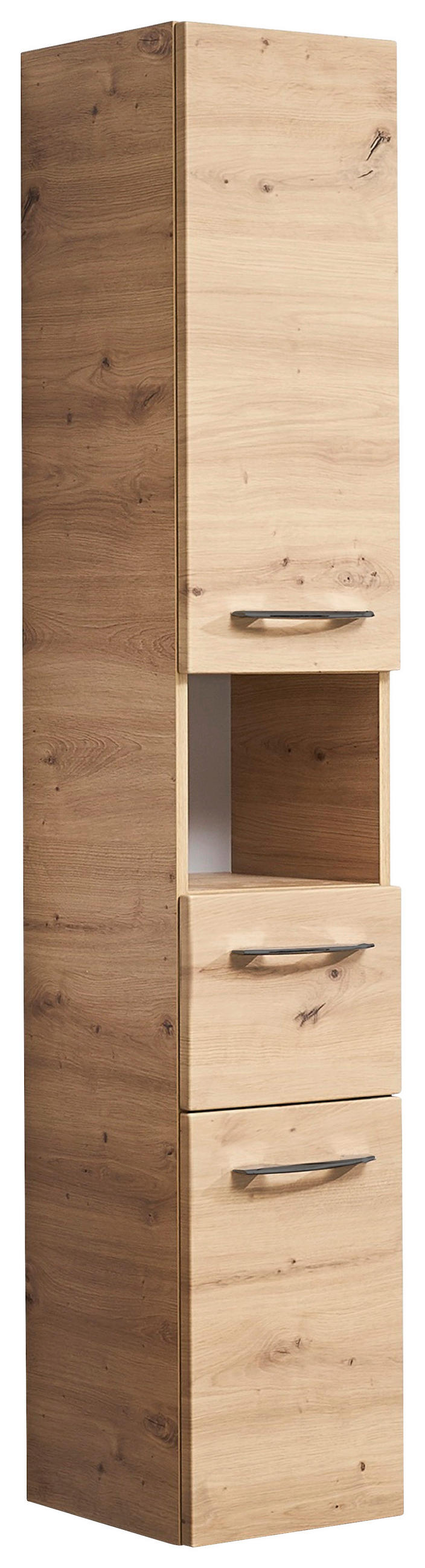 HOCHSCHRANK 30/168/33 cm  - Edelstahlfarben/Eichefarben, LIFESTYLE, Glas/Holzwerkstoff (30/168/33cm) - Sadena