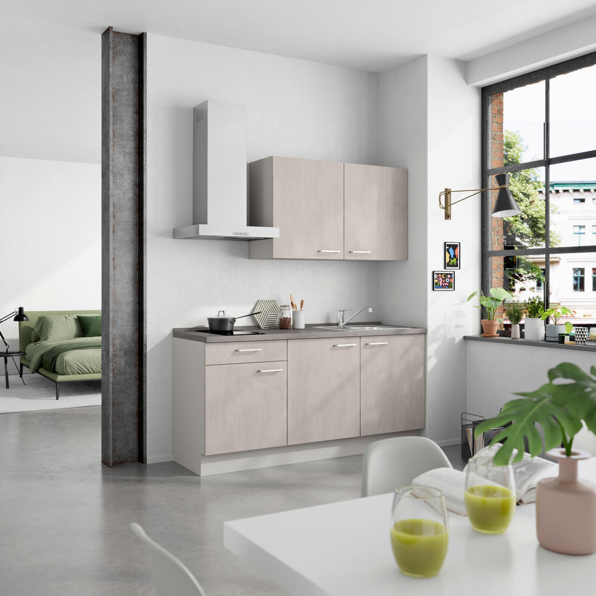 KÜCHENBLOCK 180 cm   in Grau, Schieferfarben  - Schieferfarben/Edelstahlfarben, MODERN, Holzwerkstoff/Metall (180cm) - Nobilia