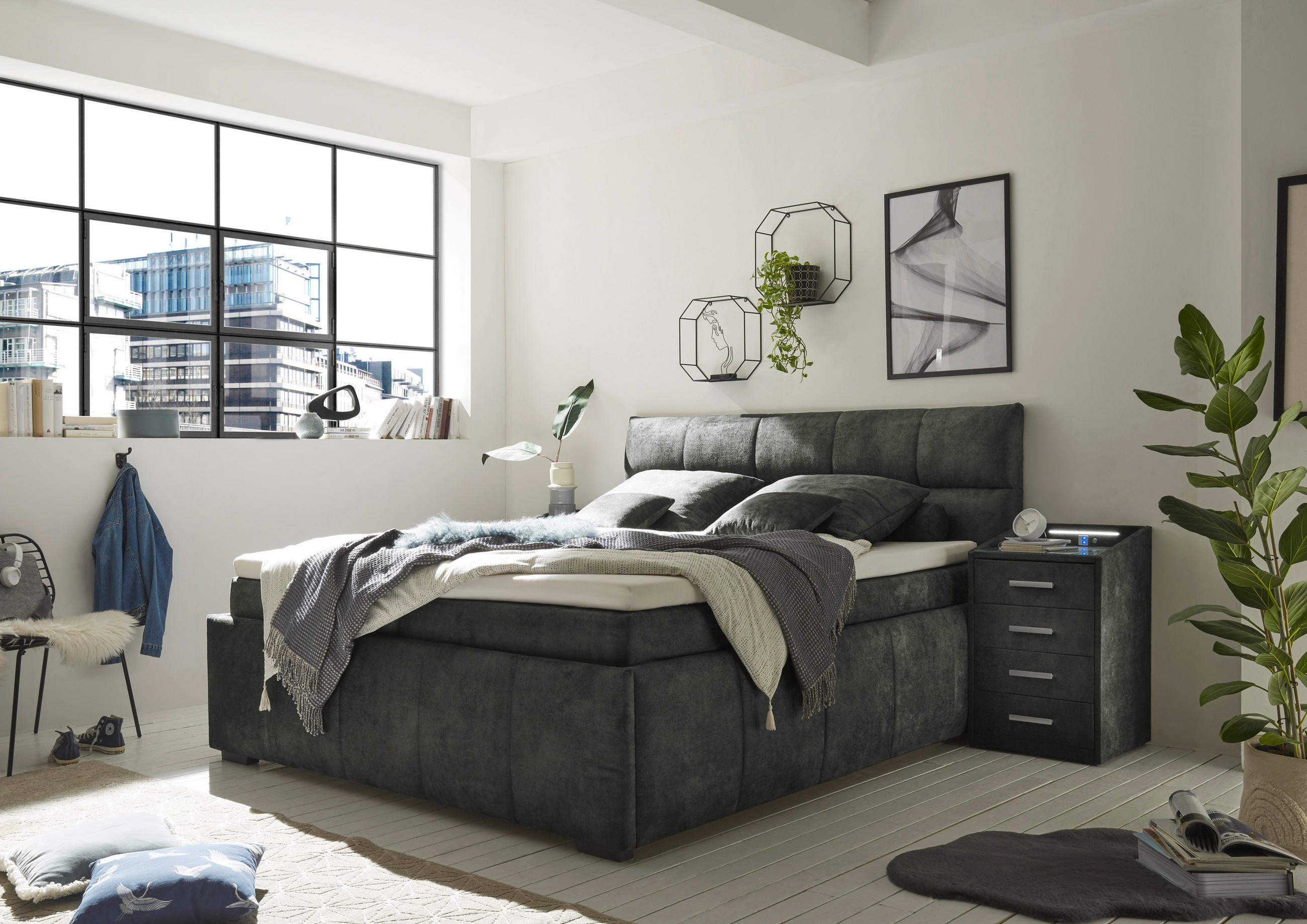 BOXBETT 180/200 cm  in Dunkelgrün  - Dunkelgrün/Schwarz, KONVENTIONELL, Kunststoff/Textil (180/200cm) - Modante
