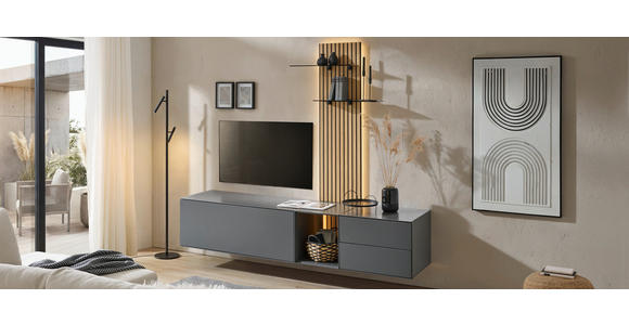 WOHNWAND  in Anthrazit, Eichefarben  221/160/50 cm  - Eichefarben/Anthrazit, Design, Glas/Holz (221/160/50cm) - Dieter Knoll