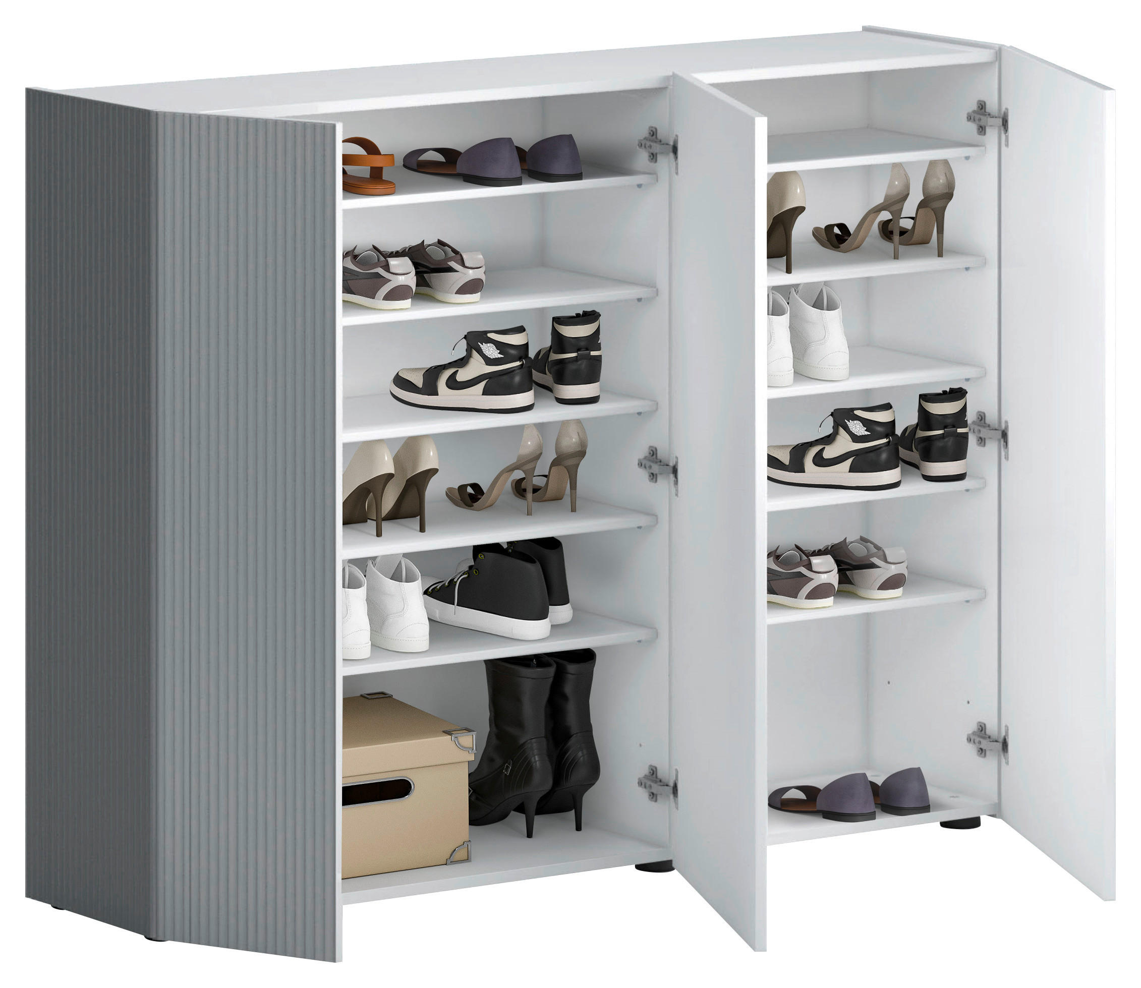 SCHUHSCHRANK  in 145/113/34 cm  - Weiss/Schwarz, Design, Glas/Holzwerkstoff (145/113/34cm) - Voleo