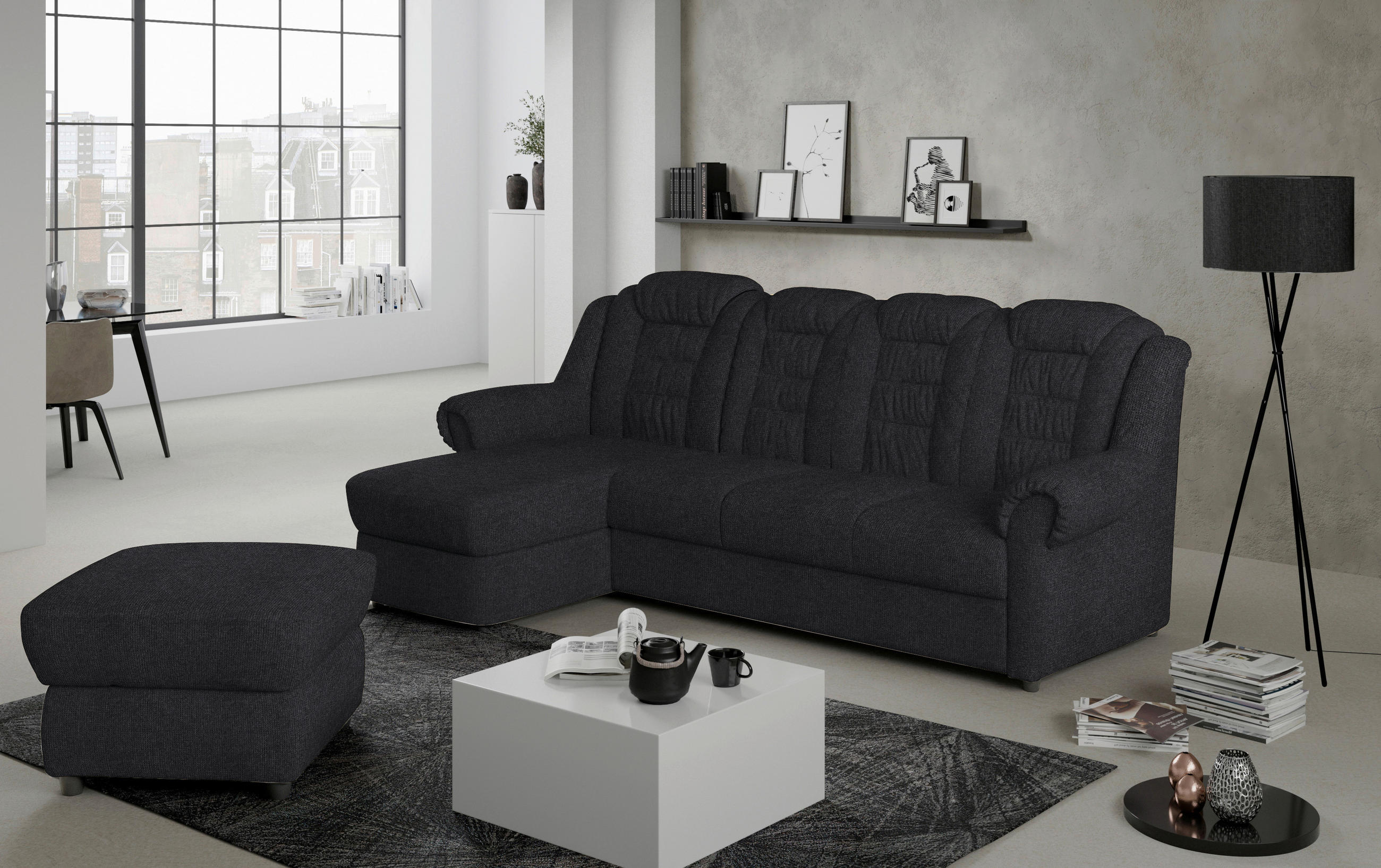 ECKSOFA in Chenille Schwarz  - Schwarz, Konventionell, Kunststoff/Textil (165/262cm) - Livetastic