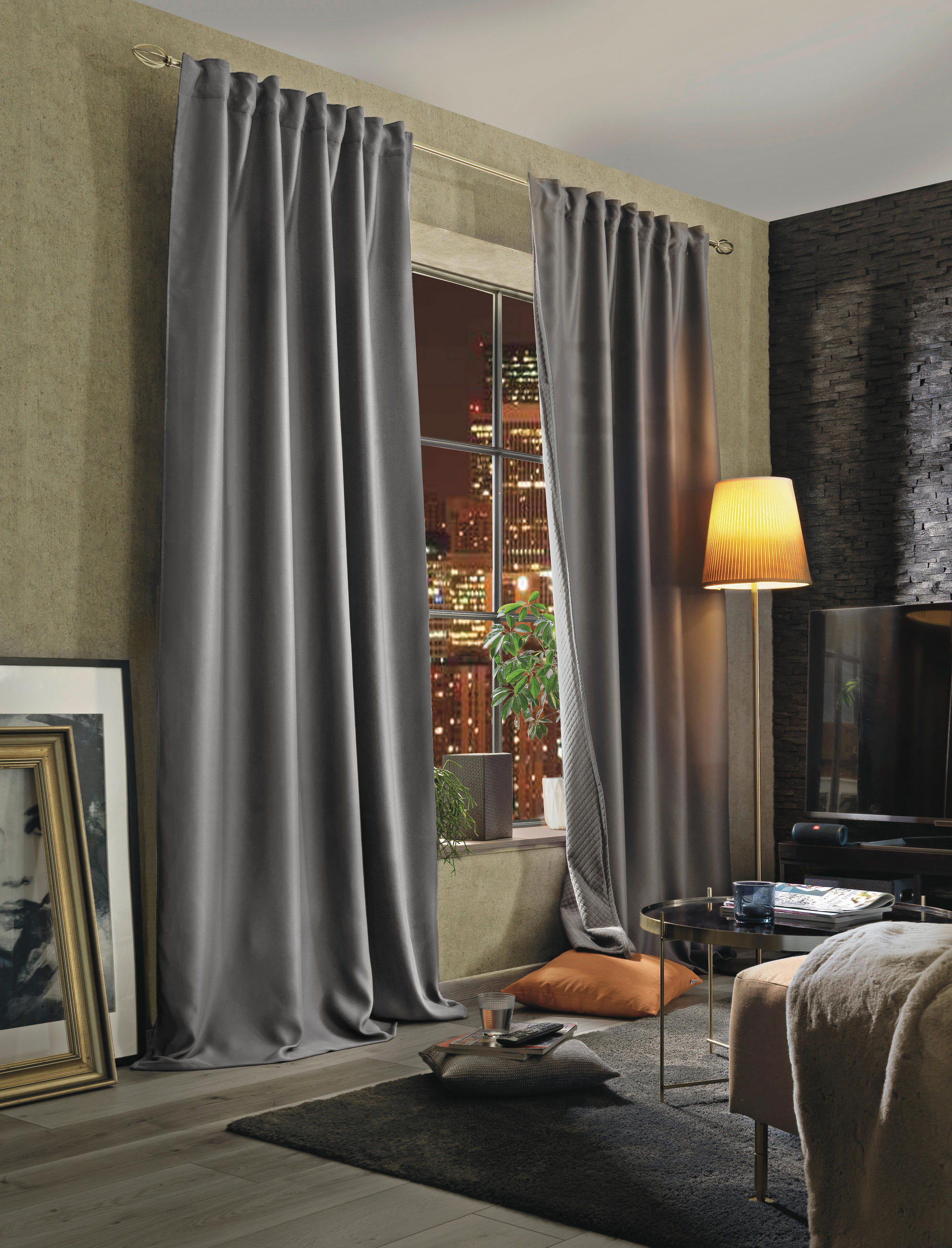 LÄRMSCHUTZVORHANG ACUSTICO Verdunkelung 135/245 cm   - Grau, KONVENTIONELL, Textil (135/245cm)