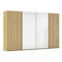SCHWEBETÜRENSCHRANK 360/223/68 cm 4-türig Weiß, Eichefarben, Chromfarben  - Chromfarben/Eichefarben, Design, Glas/Holz (360/223/68cm) - Novel