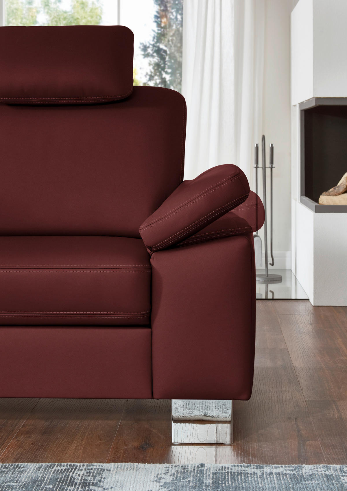 ECKSOFA  in Echtleder Brombeere  235/248 cm  - Brombeere/Alufarben, Design, Leder/Metall (235/248cm) - Beldomo Premium